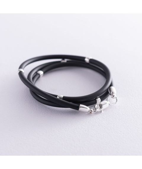 Rubber cord with a smooth silver clasp and silver inserts (3mm) 18153 Onix 50