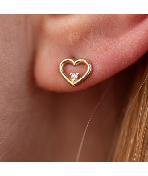 Earrings - studs "Hearts" in yellow gold (cubic zirconia) s08614 Onyx