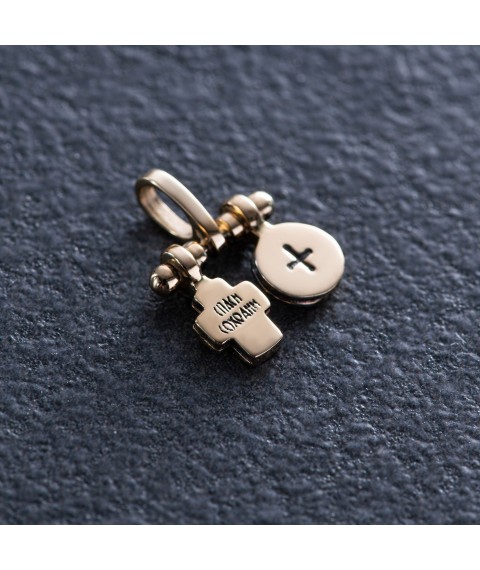 Gold pendant with a cross and amulet p03792 Onyx
