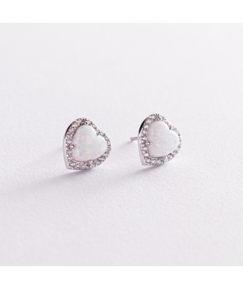 Gold stud earrings "Hearts" (named opal, cubic zirconia) s06325 Onyx