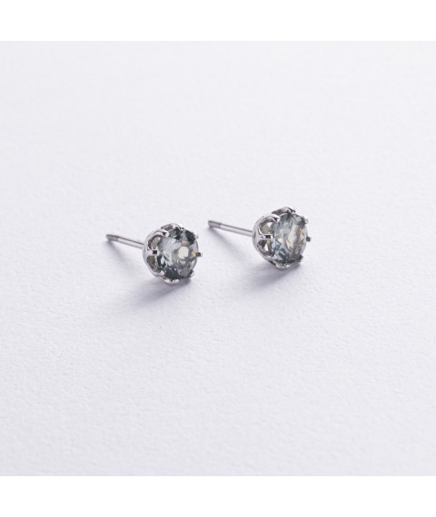 Silver earrings - studs (synthetic topaz) 123364 Onyx