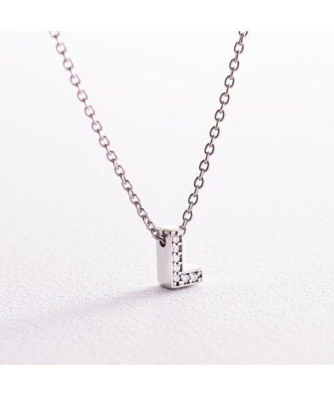 Silver necklace with the letter "L" with cubic zirconia 1103 L Onix 45