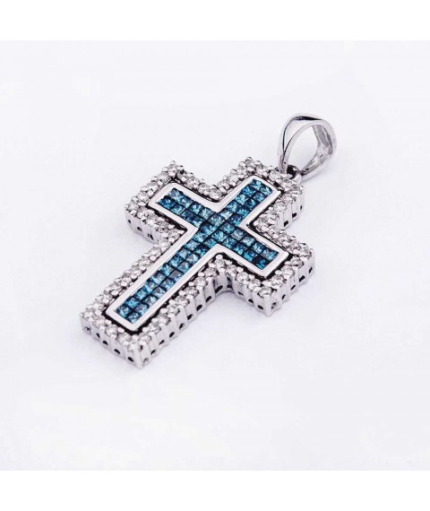 Золотой крестик с белыми и голубыми бриллиантами пм0338 Онікс