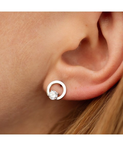 Earrings - studs "Cycle" with cubic zirconia (white gold) s08785 Onyx