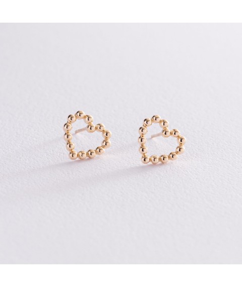 Stud earrings "Lovers' hearts" in yellow gold s07550 Onyx