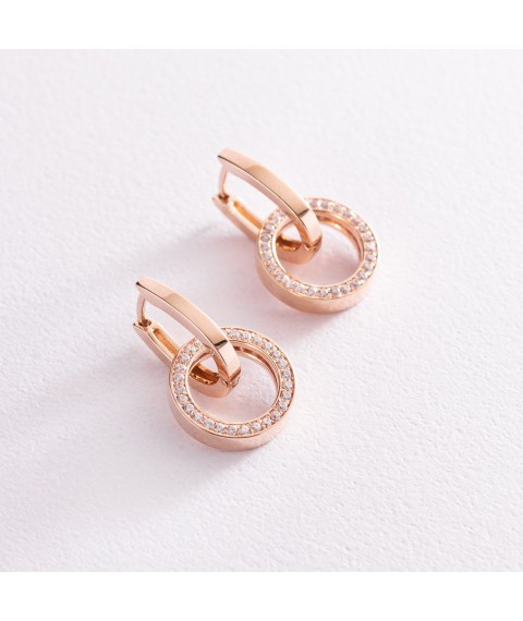 Earrings with rings in red gold (cubic zirconia) s06460 Onyx