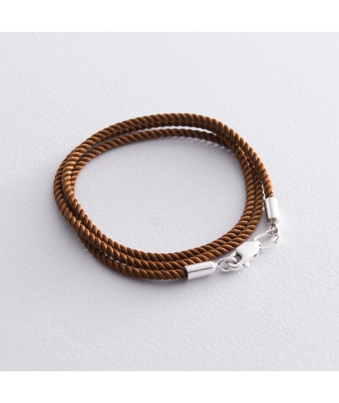 Silk brown lace with a smooth silver clasp (2mm) 18403 Onix 45
