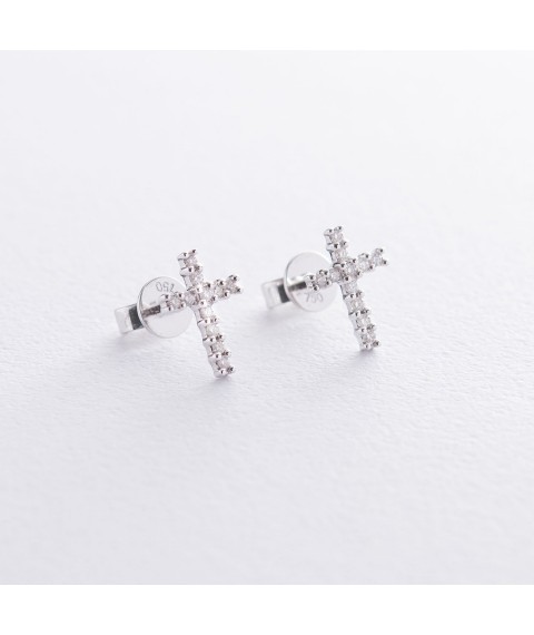 Gold stud earrings "Cross" with diamonds sb0177u Onyx