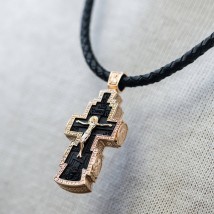 Мужской православный золотой крест из эбенового дерева п0366 Онікс