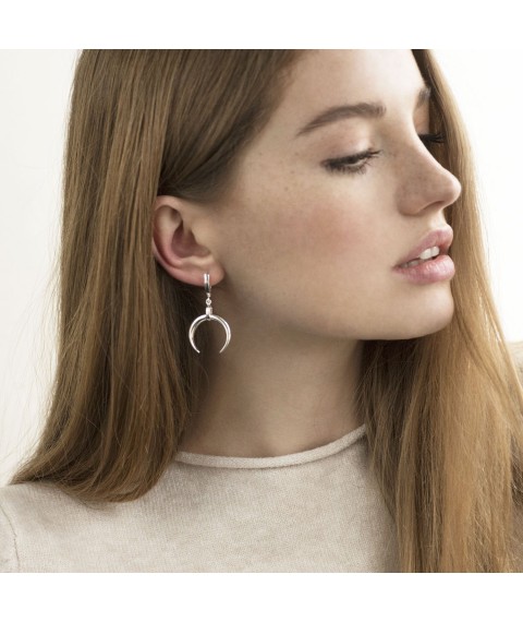 Silver earrings "Moon" 122879 Onyx