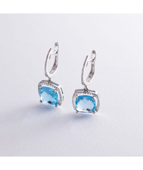 Goldohrringe mit blauem Topas und Diamanten C01111E Onyx
