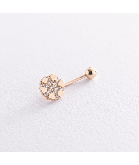 Gold piercing in the navel "Hearts" with cubic zirconia pir00242 Onix
