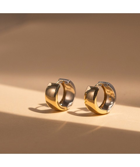 Серьги - кольца из желтого и белого золота с01275 Онікс