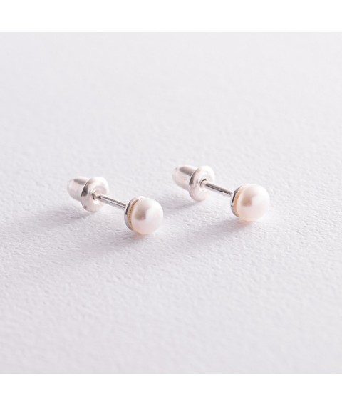 Silver earrings - studs (cult. fresh pearls) 123209 Onyx