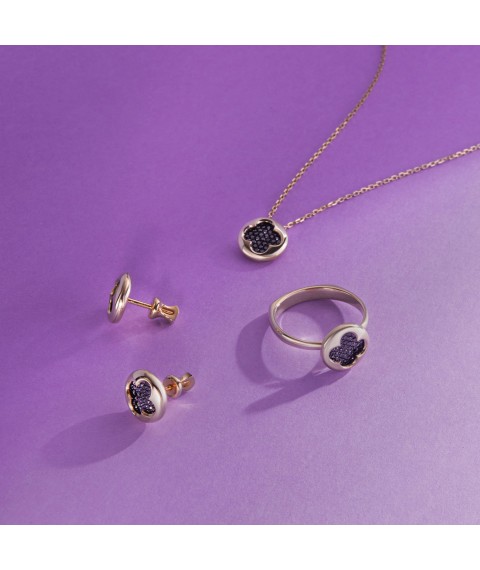 Золоті сережки - пусети "Клевер" з чорними діамантами 341161622 Онікс