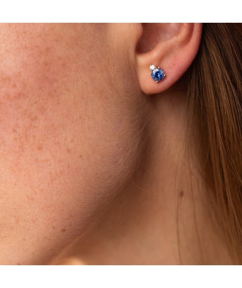 Gold earrings - studs with diamonds and sapphires sb0408nl Onyx