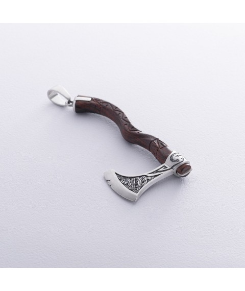 Silver pendant "Axe" with wood 7046top Onyx
