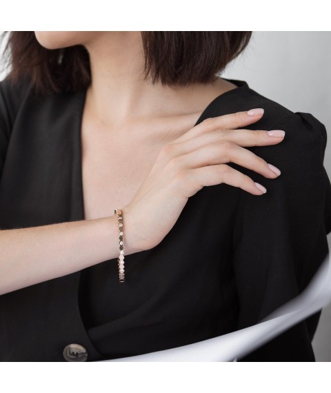 Rigid gold bracelet with cubic zirconia b04190 Onyx