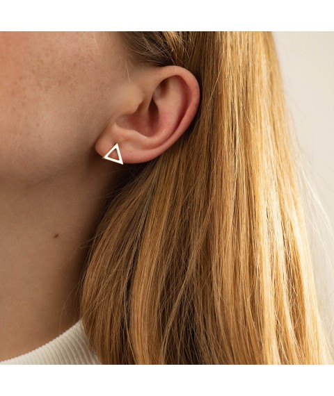 Gold stud earrings "Triangles" s06696 Onyx