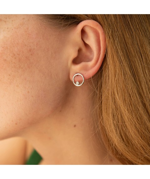 Gold earrings - studs "Cycle" with cubic zirconia s08353 Onyx