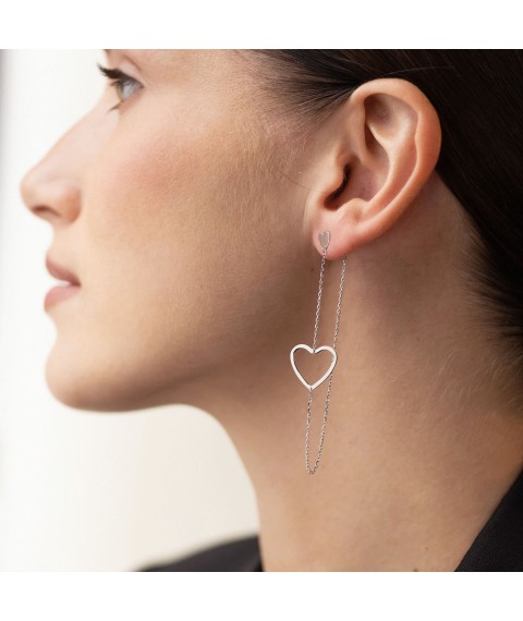 Gold earrings - studs on a chain "Hearts" s05954 Onyx