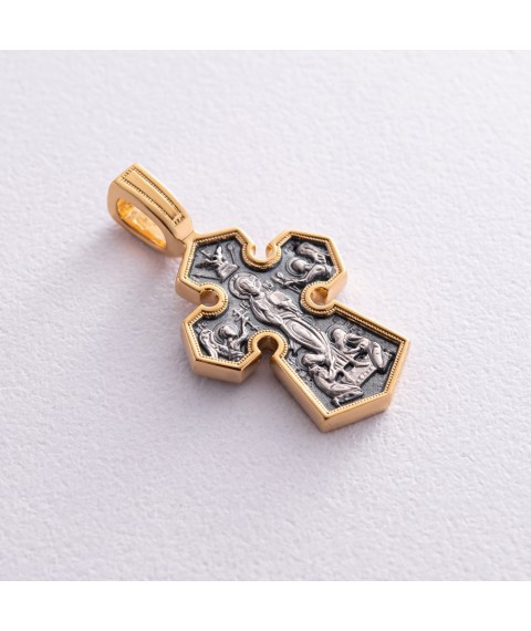 Срібний хрестик "Господь Вседержитель. Ікона Божої Матері "Седмієзерна" 131457 Онікс