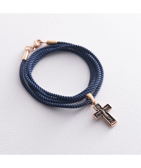 Шелковый синий шнурок с гладкой золотой застежкой (2мм) кол00950 Онікс  35