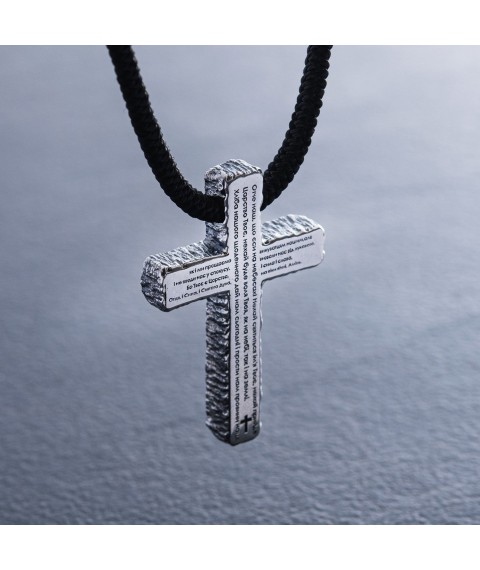 Православный серебряный крест "Отче наш" на шнурке 181272 Онікс  60
