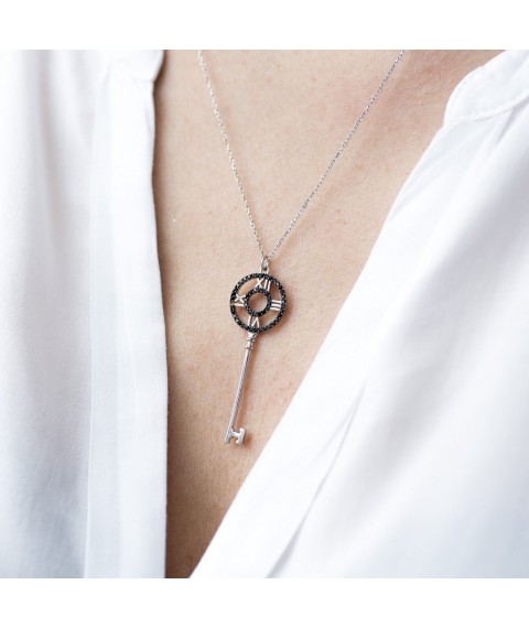 Silver necklace "Key" with black cubic zirconia 18474 Onix 70