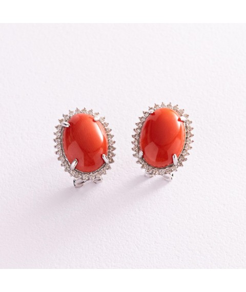 Gold earrings (coral, diamonds) s929 Onyx