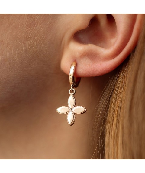 Earrings "Clover" in red gold s07127 Onyx