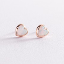 Gold earrings - studs "Hearts" with opal s07743 Onyx