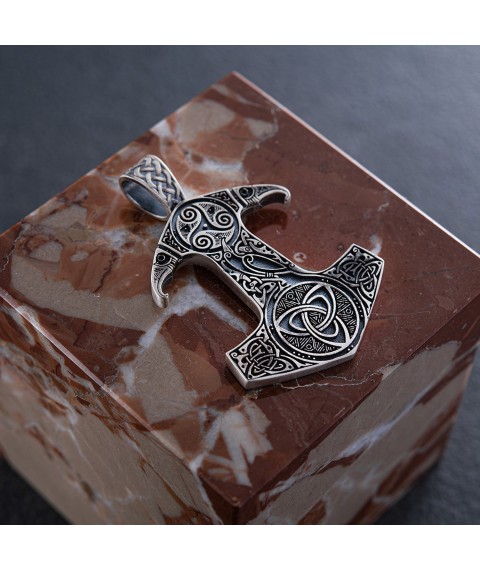 Срібний кулон "Молот" з символами трискеліону і кельтського вузла 7048 Онікс