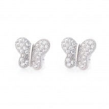 Silver stud earrings "Butterflies" with cubic zirconia 121675 Onyx