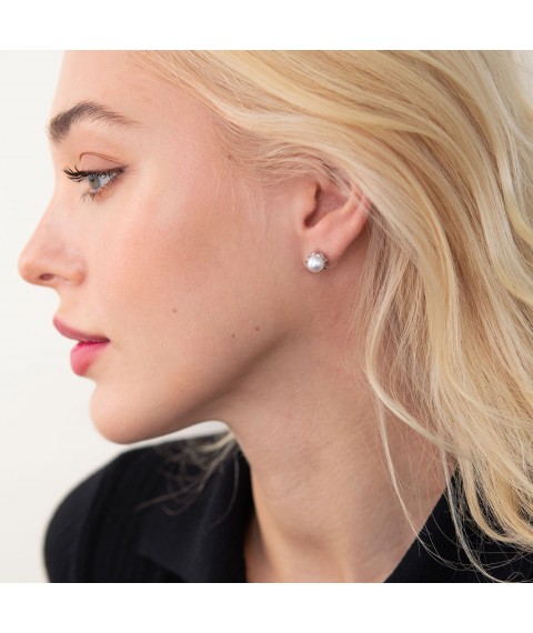 Gold earrings - studs with pearls s07661 Onyx