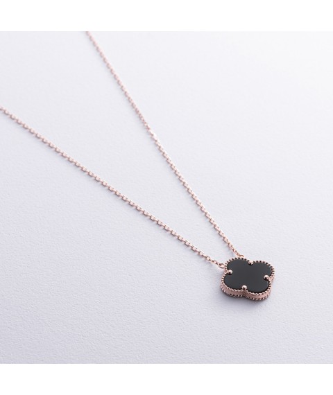 Necklace "Clover" in red gold (onyx) coll02484 Onyx 50