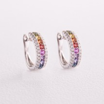 Gold earrings with multi-colored sapphires and diamonds sb0401mi Onyx