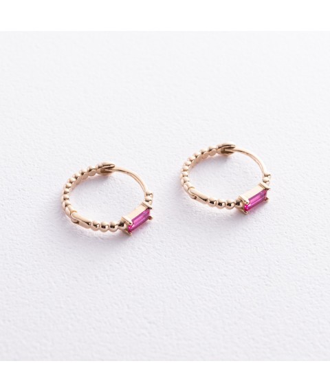 Золоті сережки - кільця "Аннабель" із рожевими фіанітами с08499 Онікс
