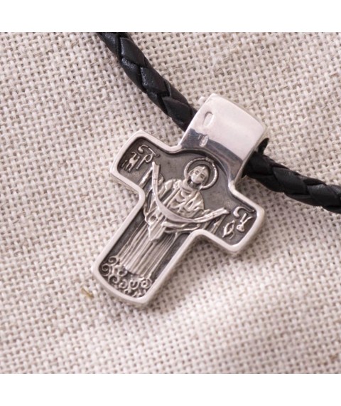 Silver cross "Savior Not Made by Hands. St. Nicholas. Protection of the Blessed Virgin Mary" with blackening 132402 Onyx