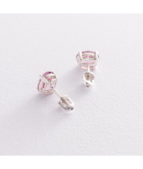 Срібні сережки-пусети з рожевими топазами 121967 Онікс