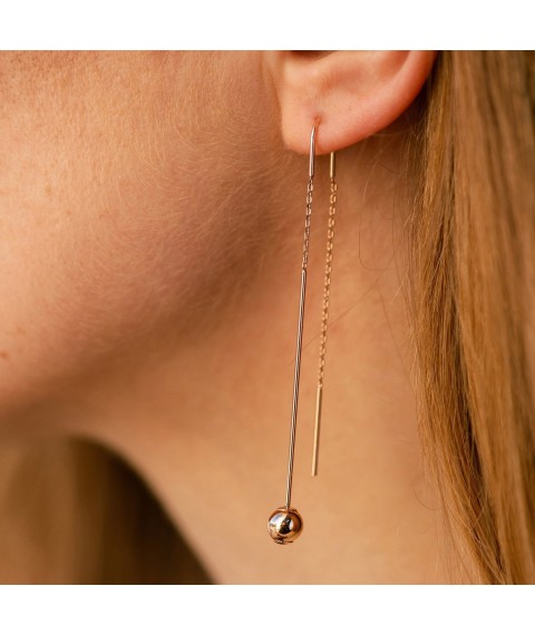 Gold earrings "Balls" on a chain s08825 Onyx