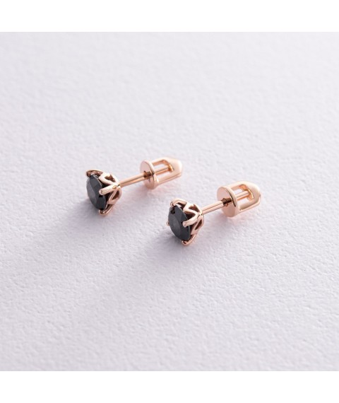Earrings - studs with black cubic zirconia (red gold) s08300 Onyx