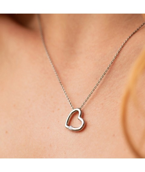 Silver necklace "Heart" with cubic zirconia 1109 Onix 45