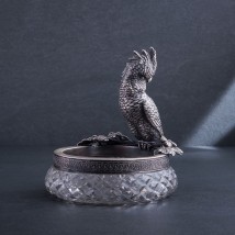 Handmade silver candy bowl "Parrot" parrot branch Onix