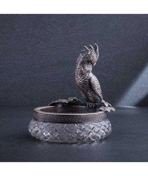 Handmade silver candy bowl "Parrot" parrot branch Onix
