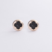 Gold earrings - studs "Clover" with black diamonds 341161622 Onyx