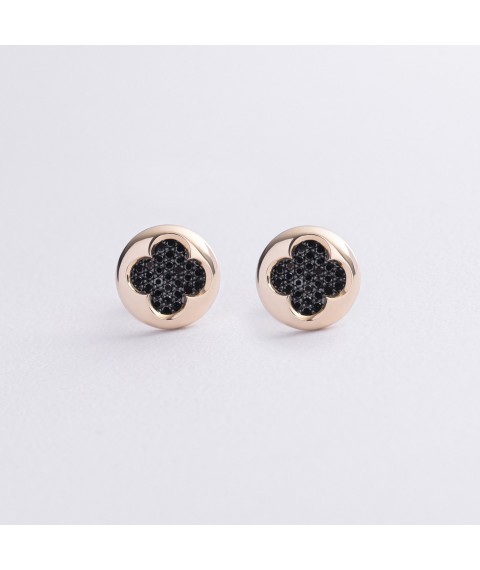 Gold earrings - studs "Clover" with black diamonds 341161622 Onyx