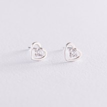 Срібні сережки - пусети "Сердечка" з фіанітами 123060 Онікс