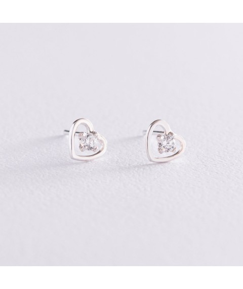Silver earrings - studs "Hearts" with cubic zirconia 123060 Onyx