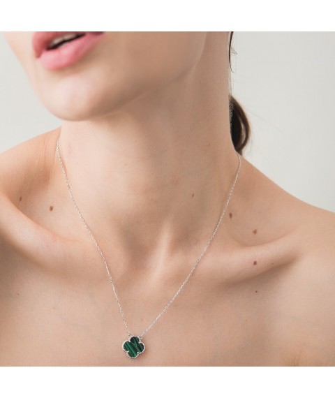 Silver necklace "Clover" with malachite 181267 Onyx 45